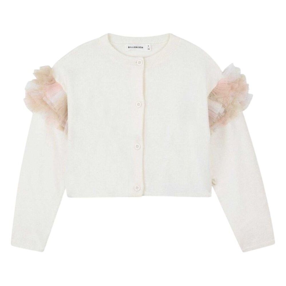 Billieblush Girls Fine Knit Ruffle Cardigan / Ivory